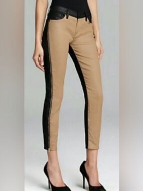 7 For All Mankind Two-Tone Pieced Cropped Skinny in Waxed Black/Khaki, size 29